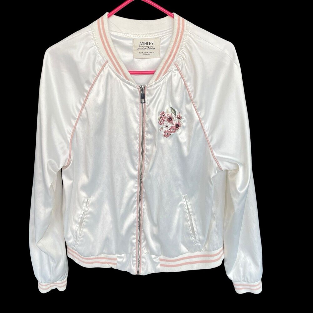 Ashley by 26 International Satin Jacket Womens Extra Large XL Embroidered Floral